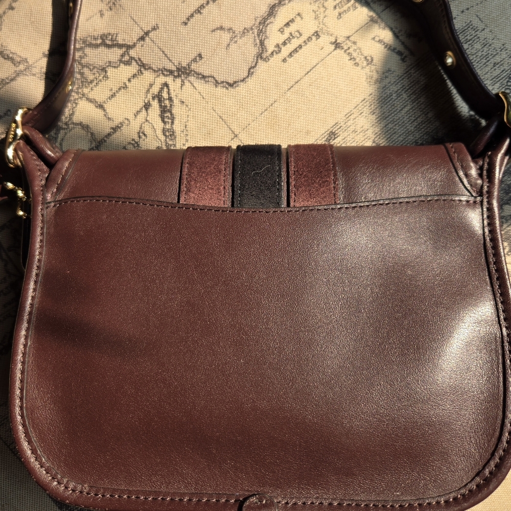 COACH PATRICIA SADDLE BAG 18 VARSITY STRIP LEATHER W/FLORAL EMBROIDERY Oxblood - Picture 7 of 10